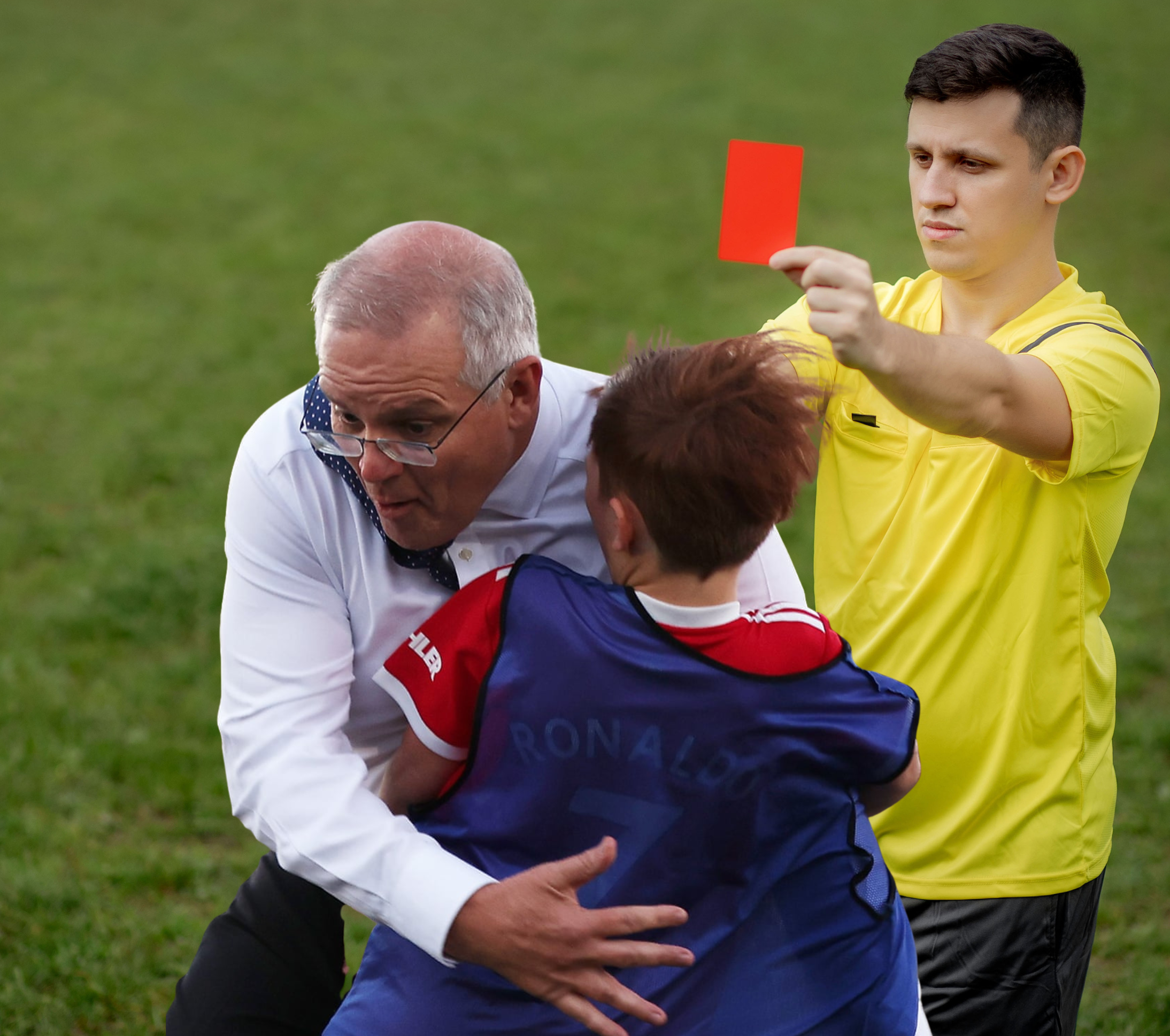 ScoMo To Finally Receive Red Card for Bulldozing Kid On Campaign Trail